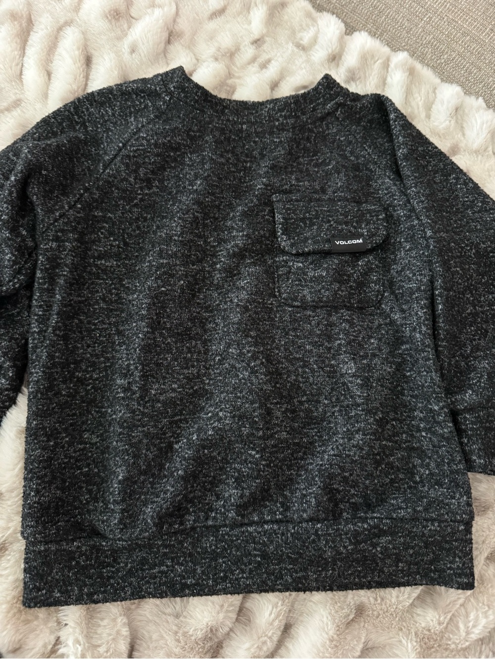 Volcom Kids Black Heather Crew Sweater with Chest Pocket